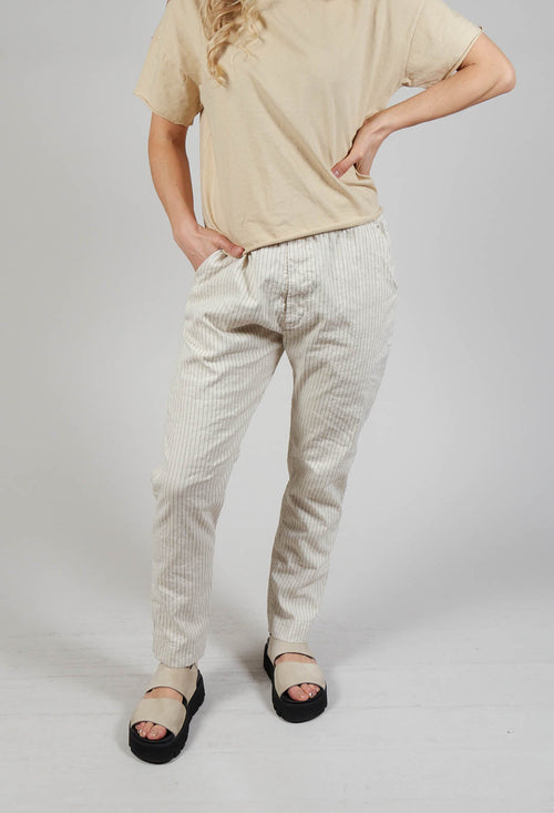 Pinstriped Slim Trousers in Natural