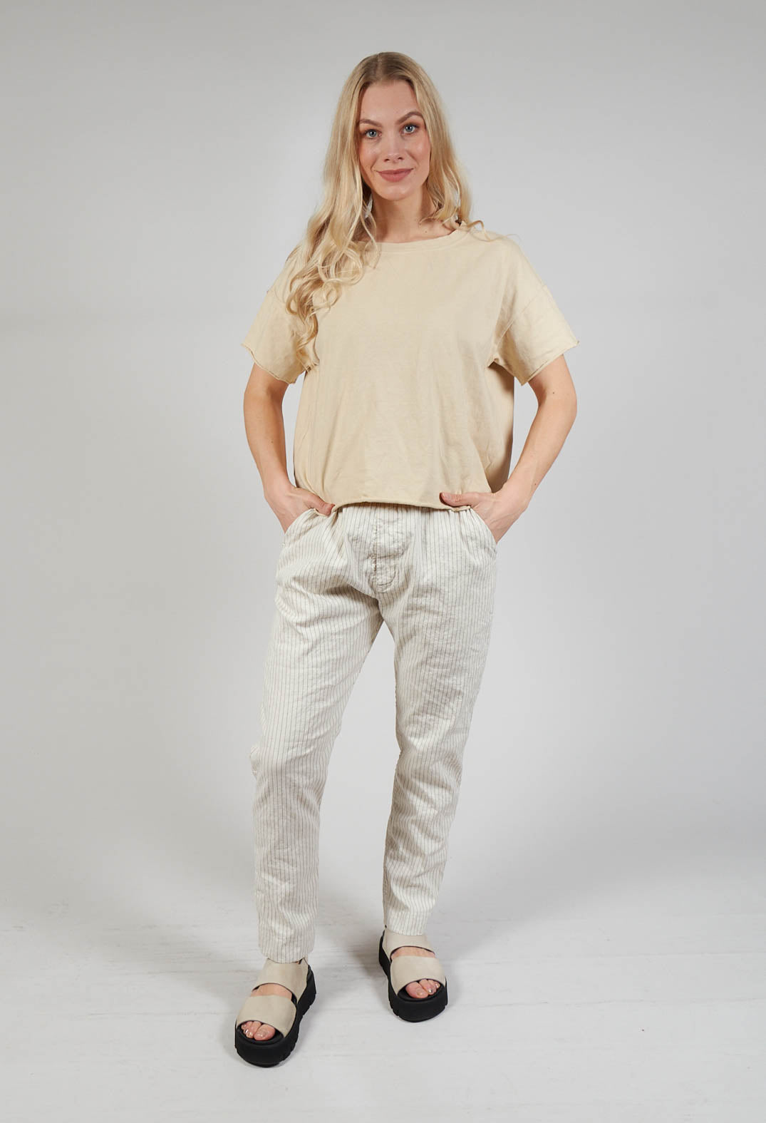 Pinstriped Slim Trousers in Natural