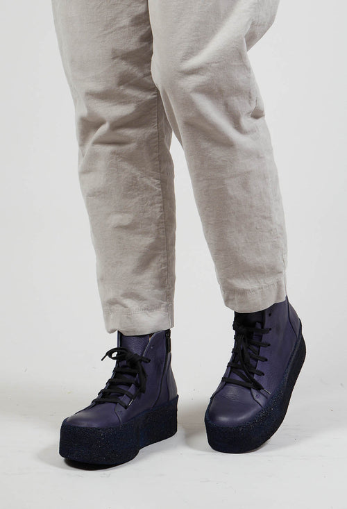 Platform Sole Lace Up Boots in Gasoline Indaco