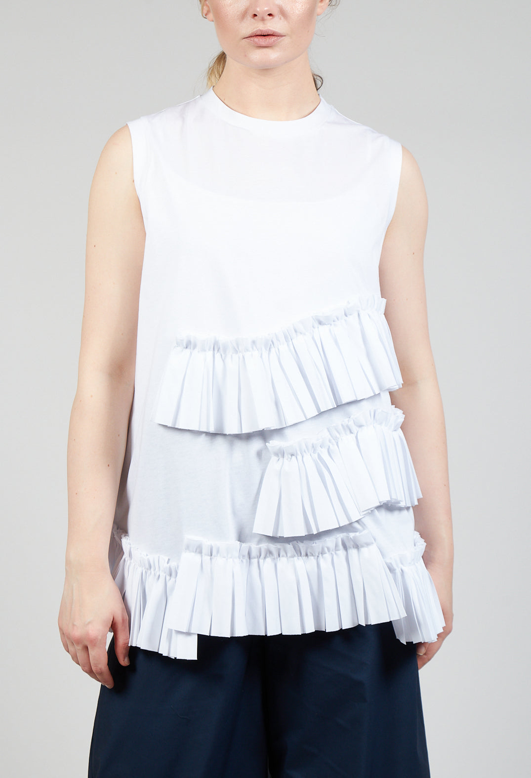 Pleat Detail Jersey Top in White