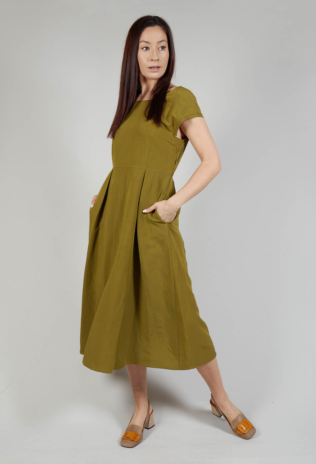 Pleated Dress in Avocado