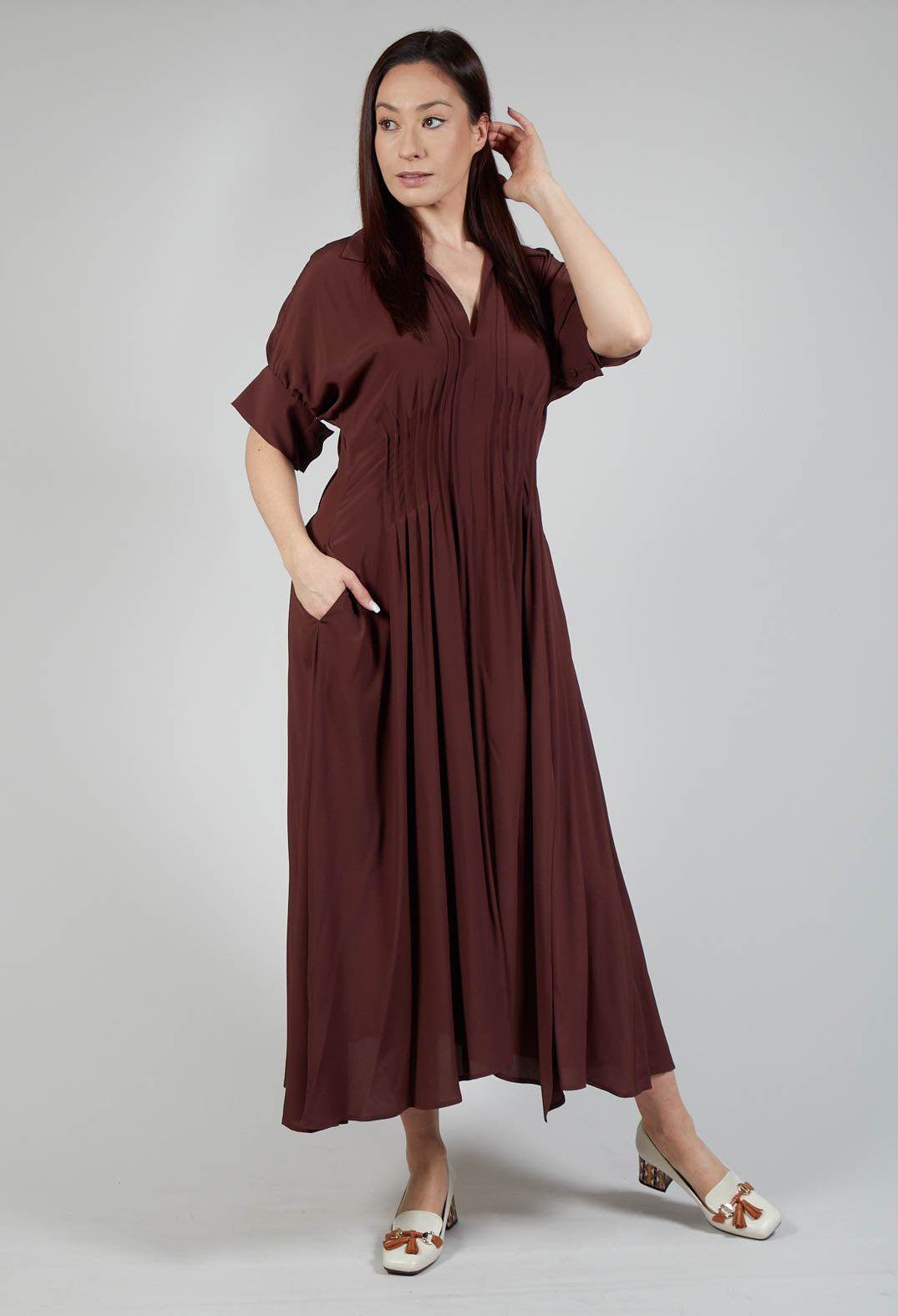 Pleated Dress in Cocoa