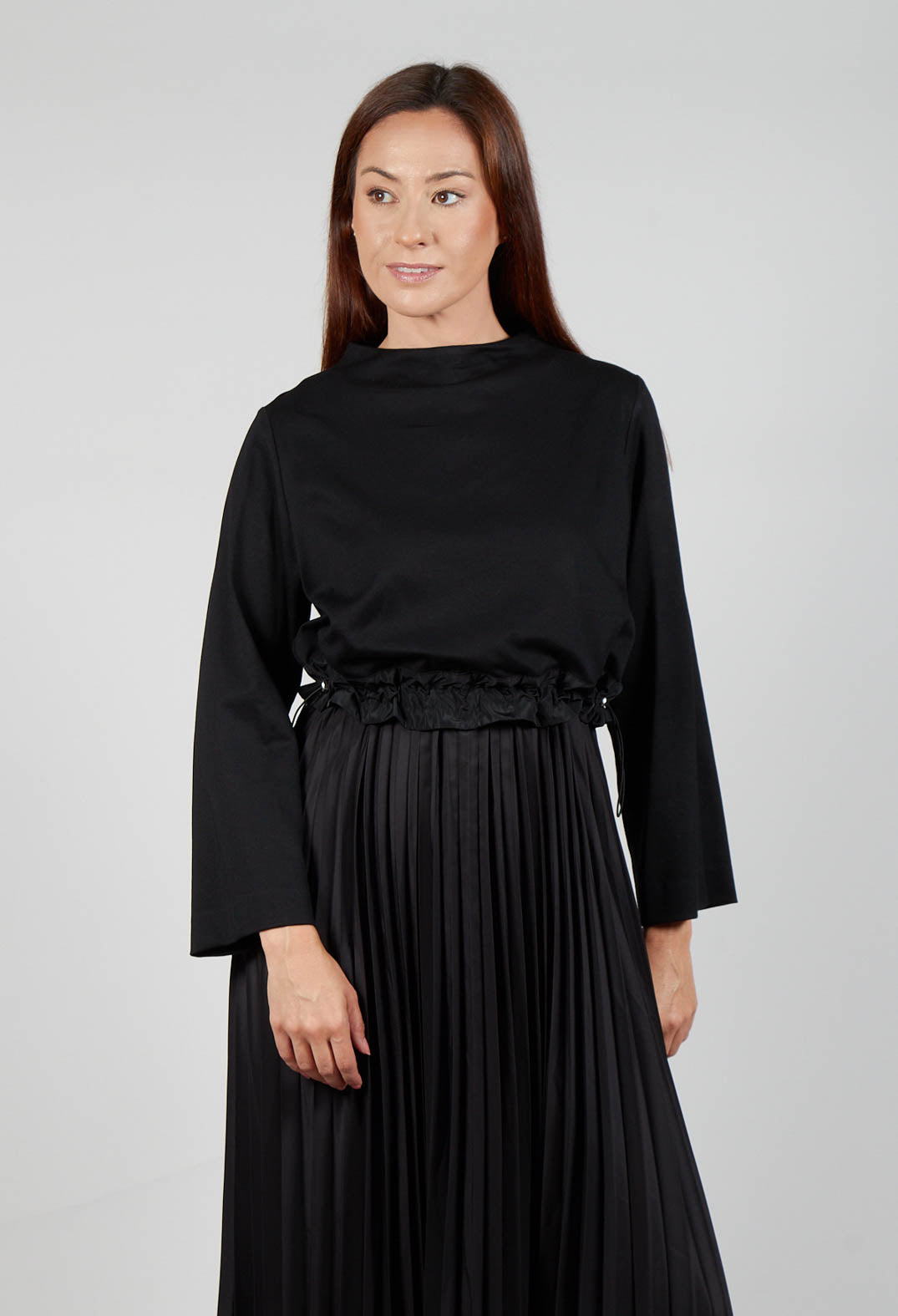 Pleated Dress with Overlay Top in Nero
