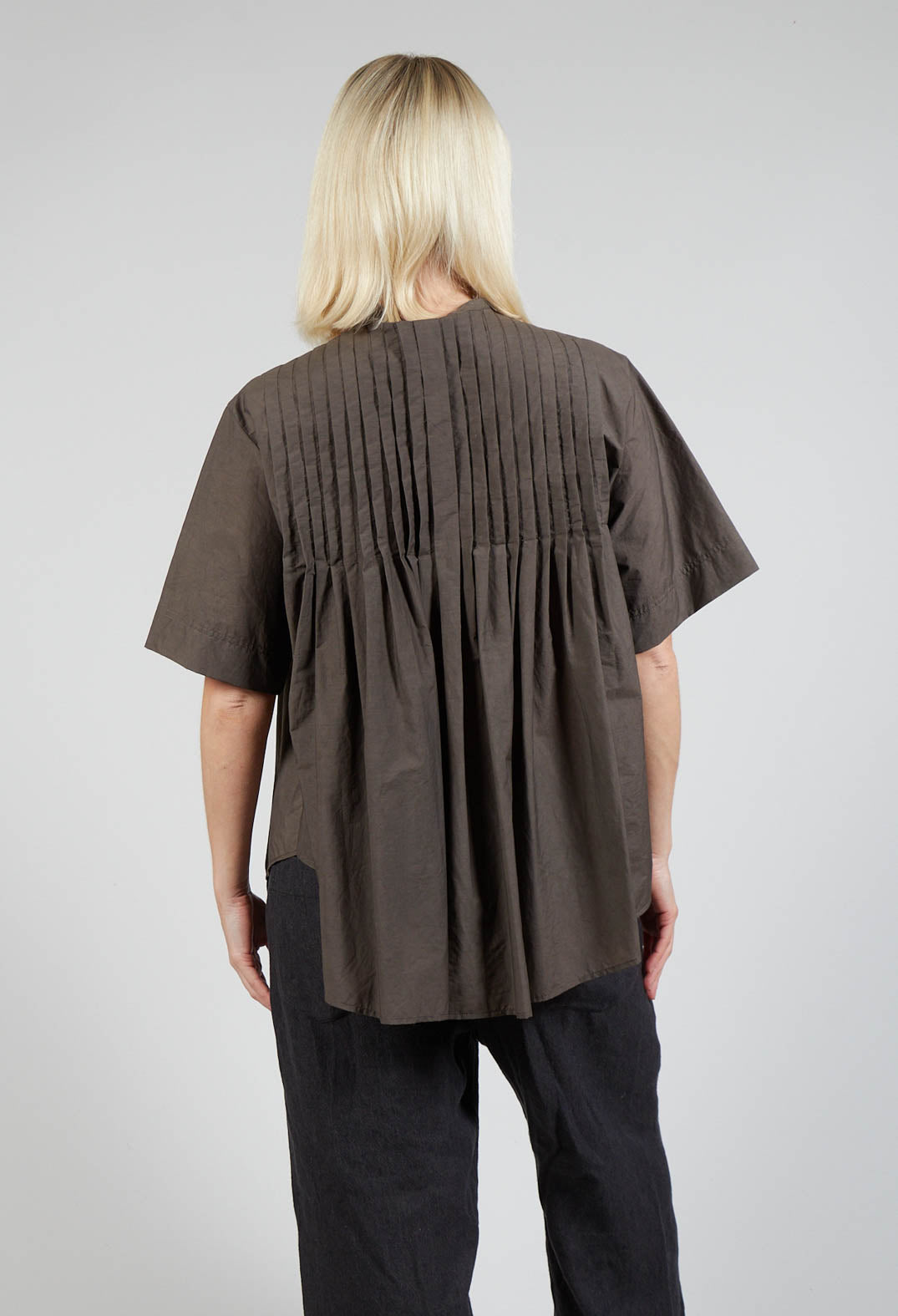 Pleated Front Blouse in Grey Brown