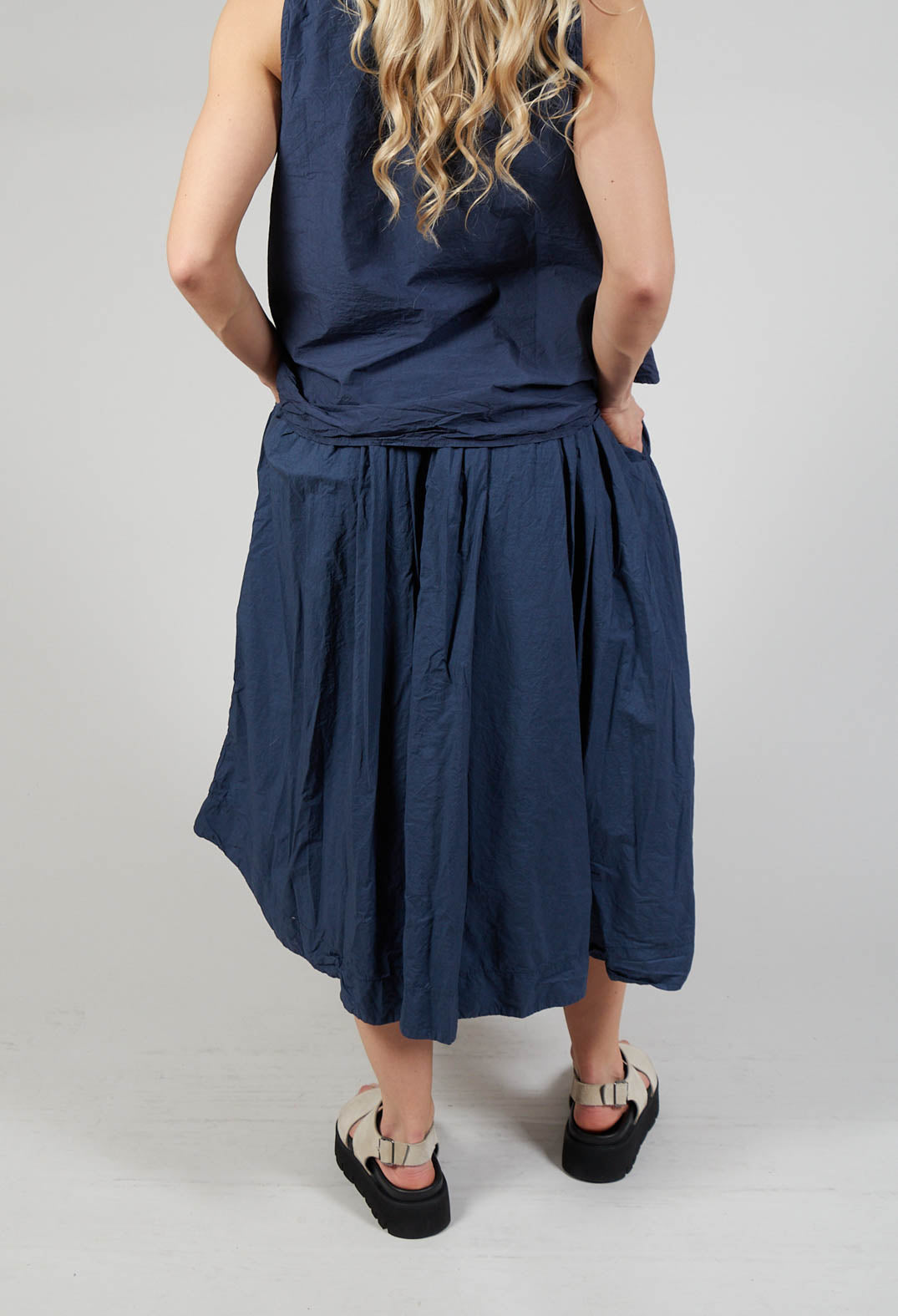 Pleated Long Skirt TC in Navy