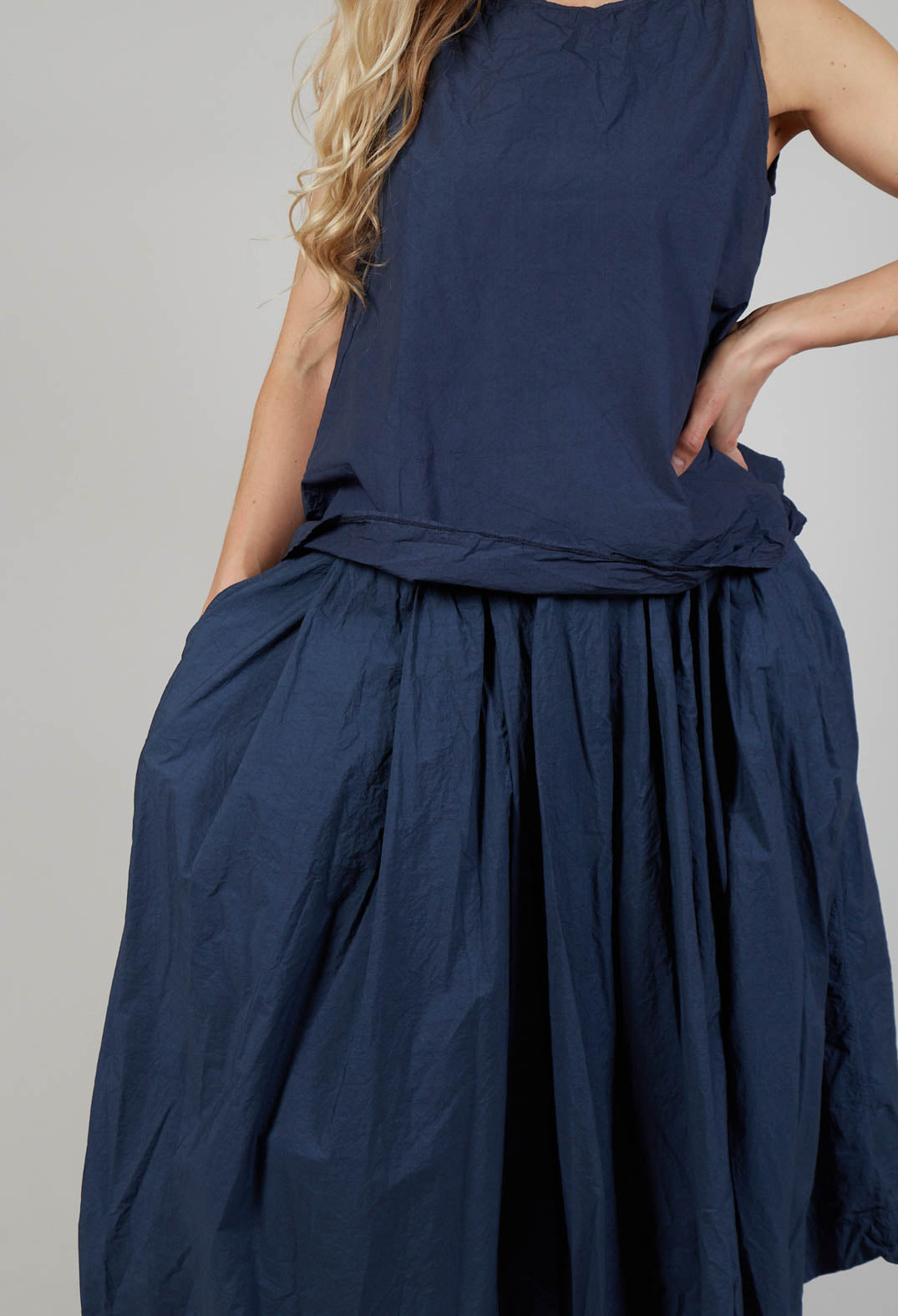 Pleated Long Skirt TC in Navy