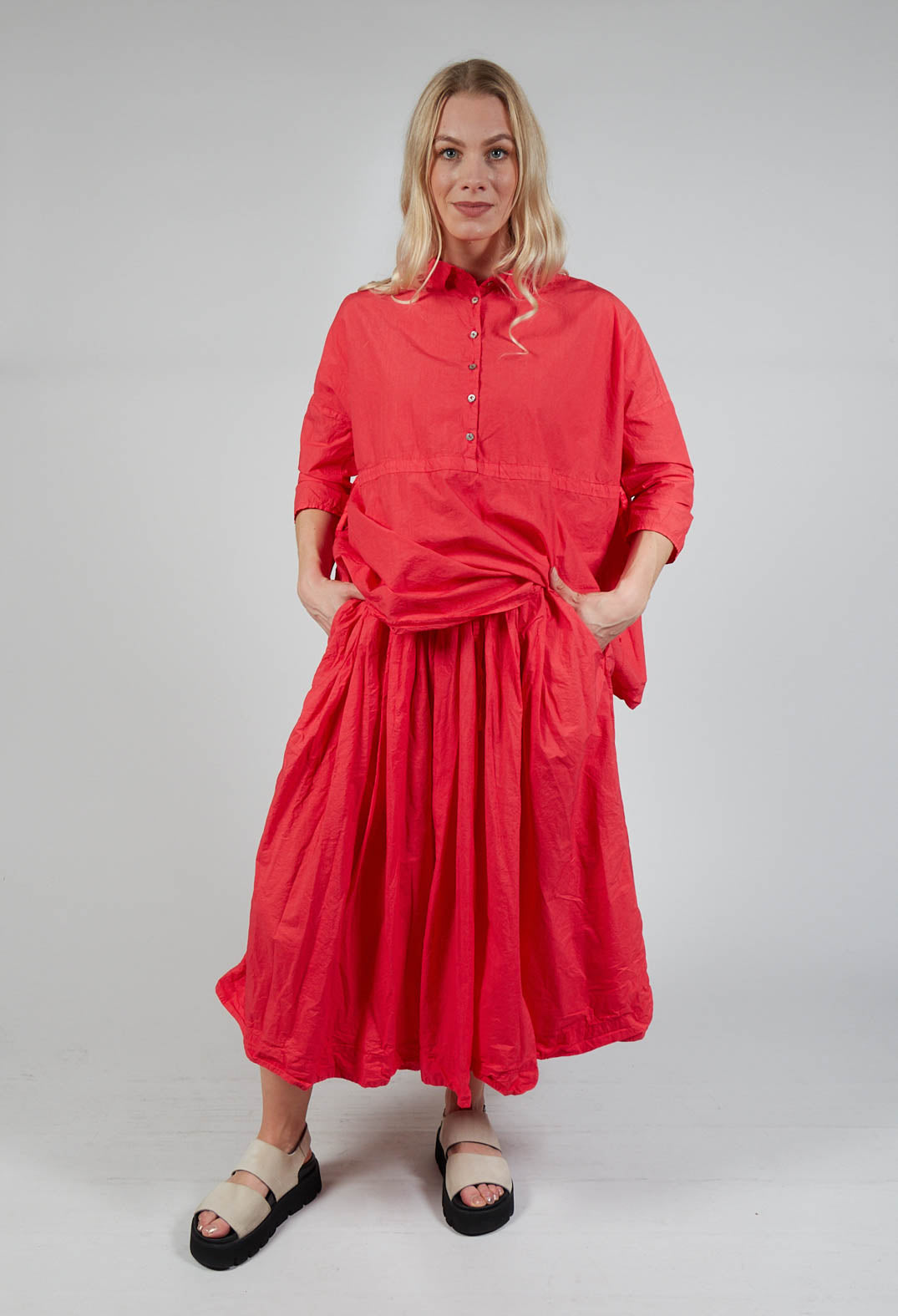 Pleated Long Skirt TC in Poppy Red