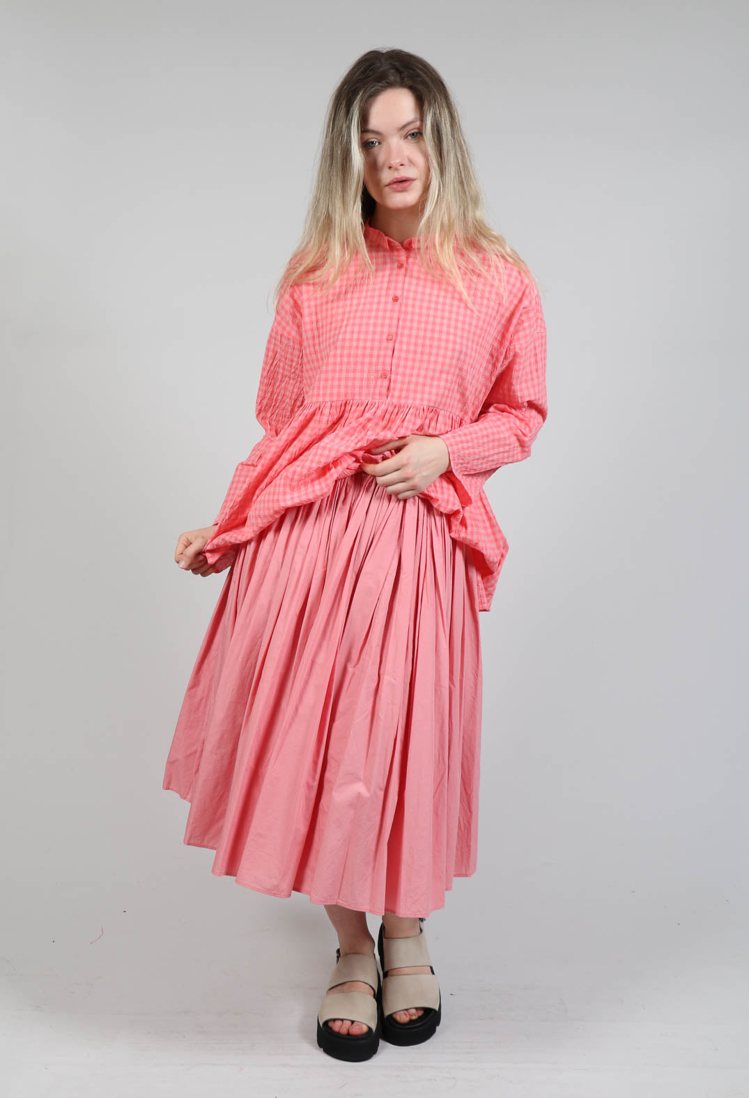Pleated Midi Skirt in Pink