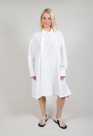 Pleated Neckline Shirt Dress in White