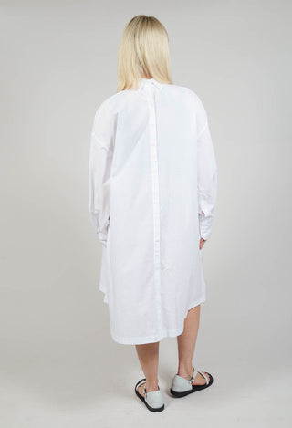 Pleated Neckline Shirt Dress in White