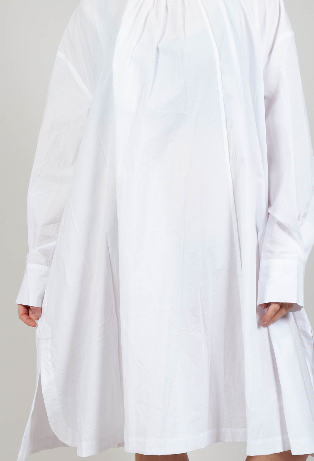 Pleated Neckline Shirt Dress in White