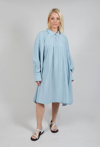 Pleated Neckline Shirt Dress in Blue