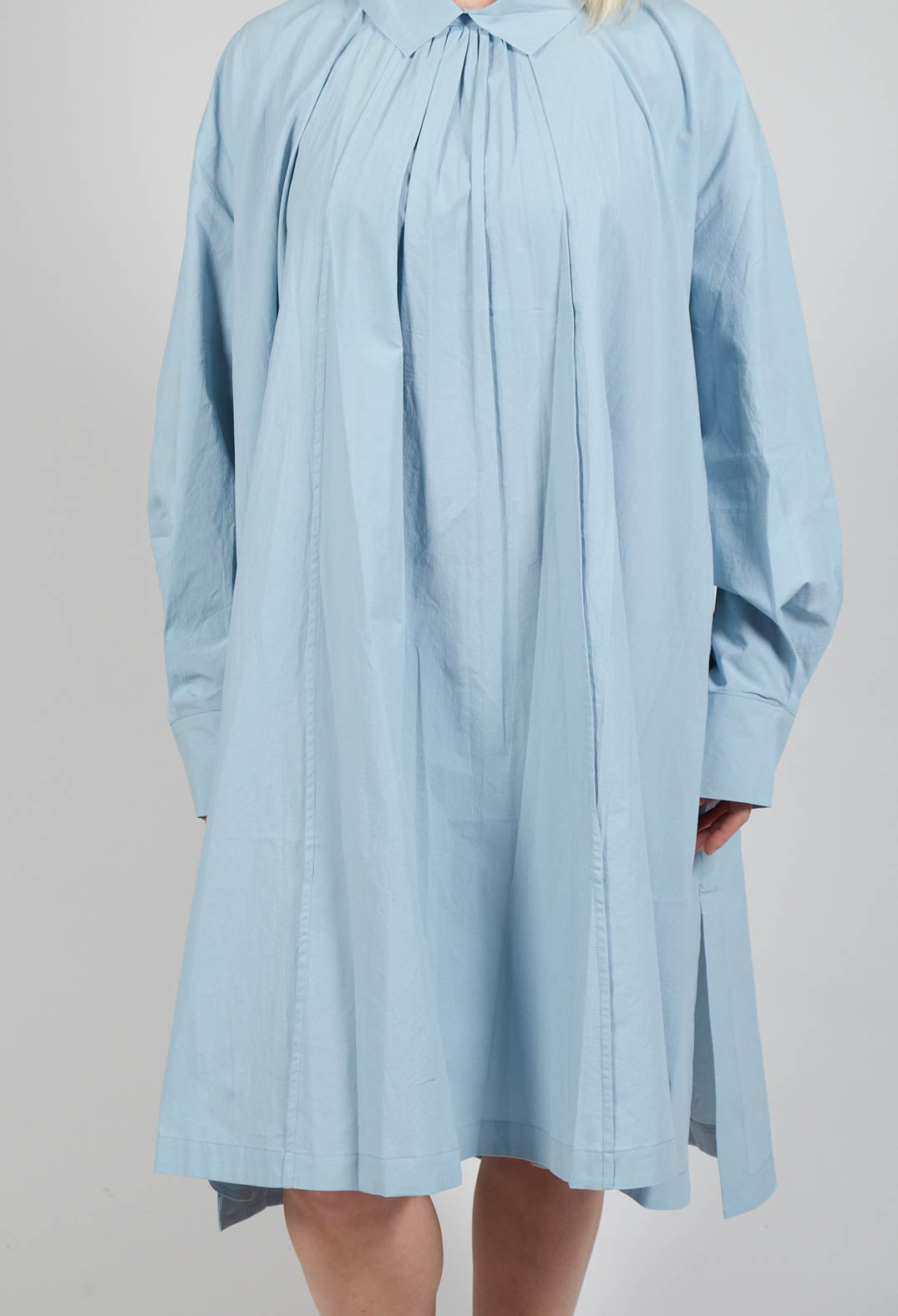 Pleated Neckline Shirt Dress in Blue