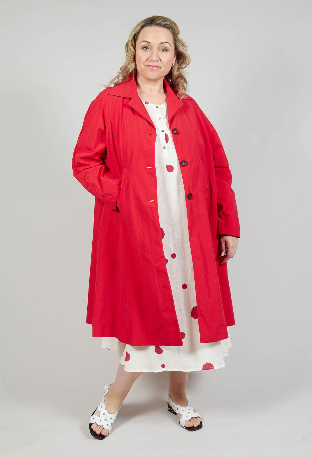 Pleated Overcoat in Rosso