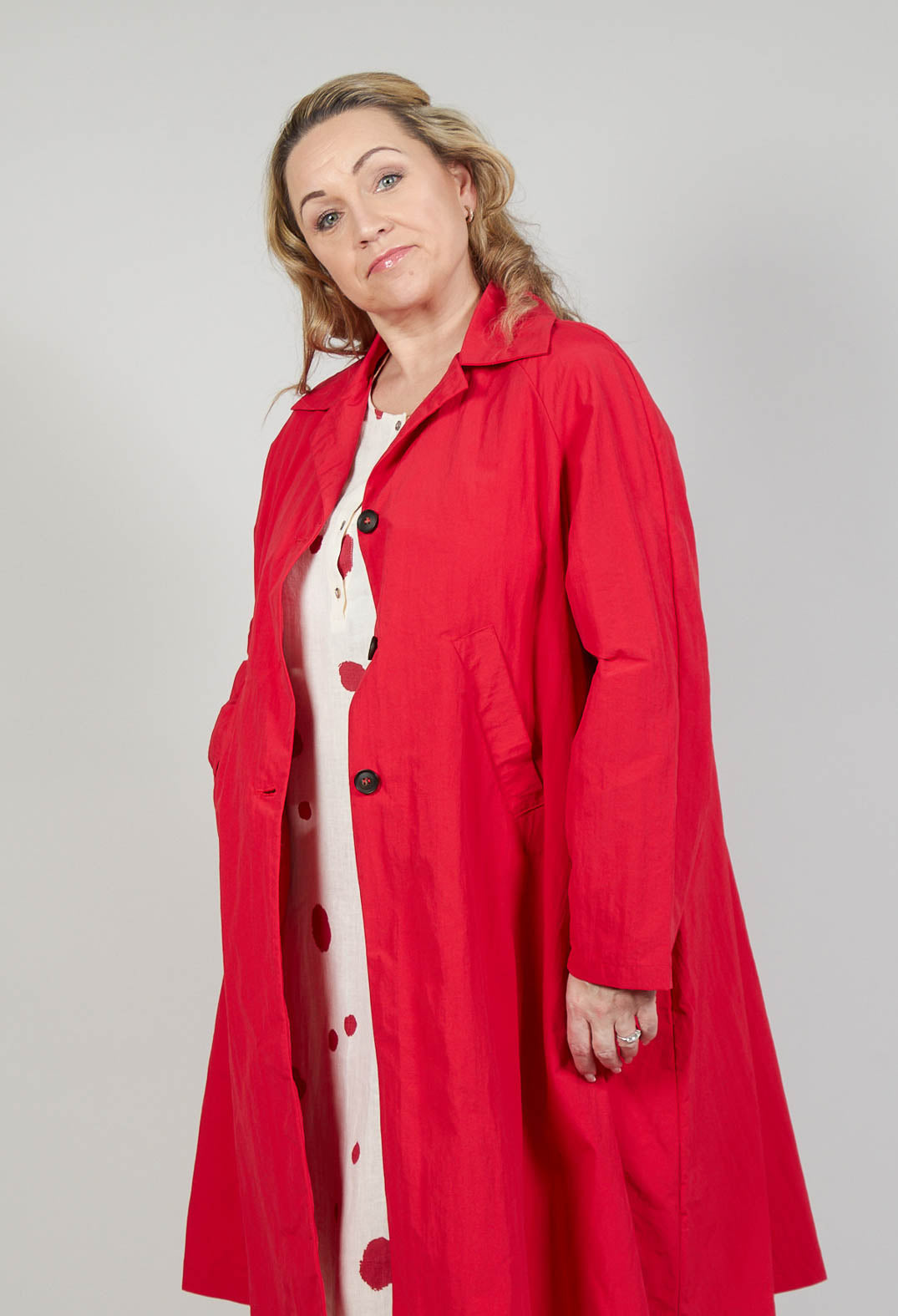 Pleated Overcoat in Rosso