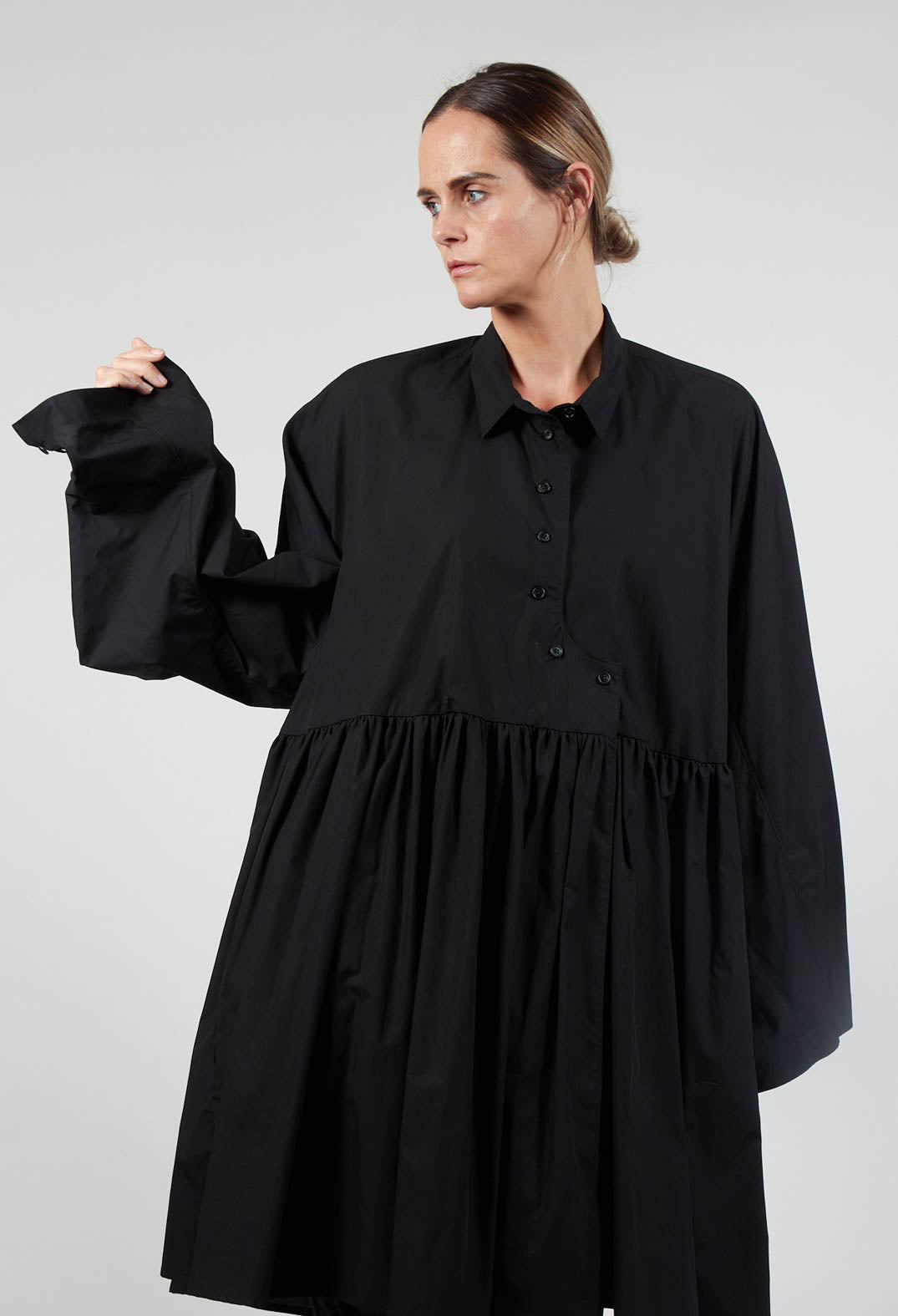 Pleated Shirt Dress in Black