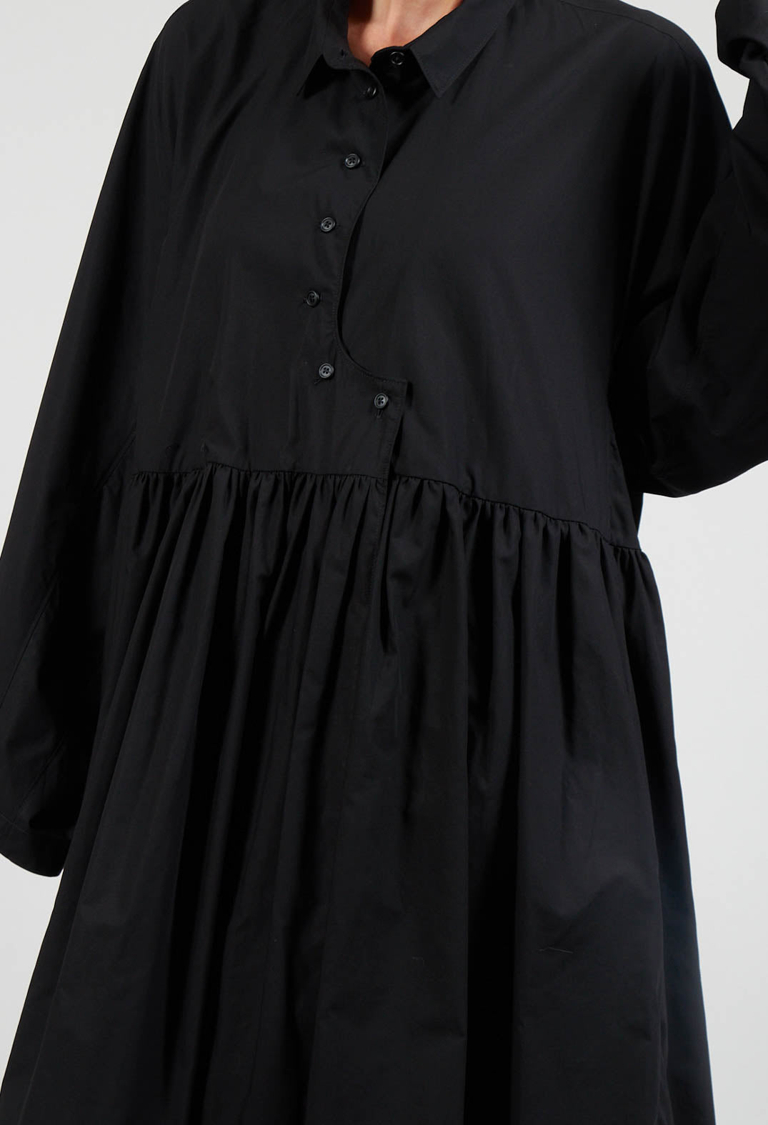 Pleated Shirt Dress in Black