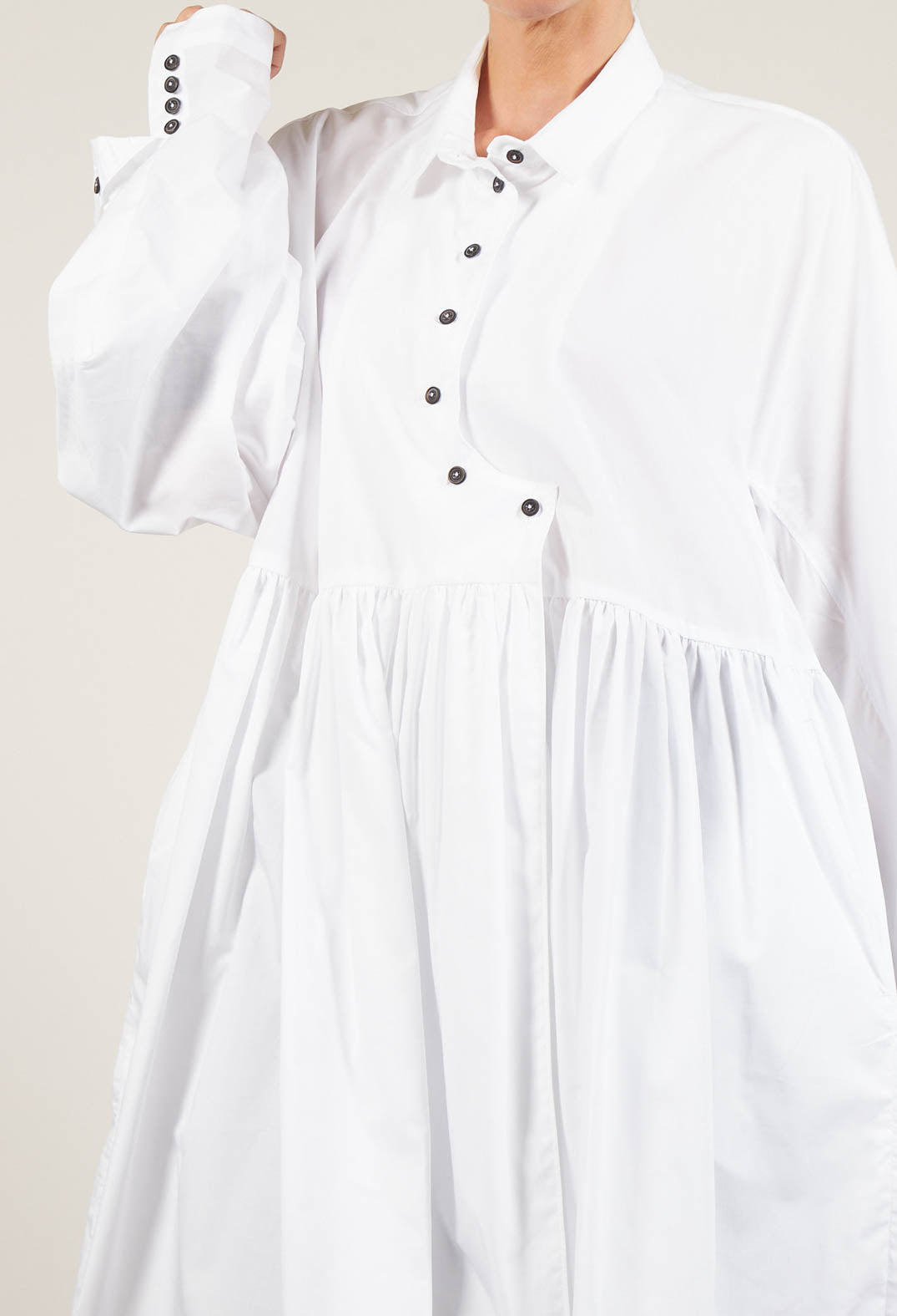 Pleated Shirt Dress in White