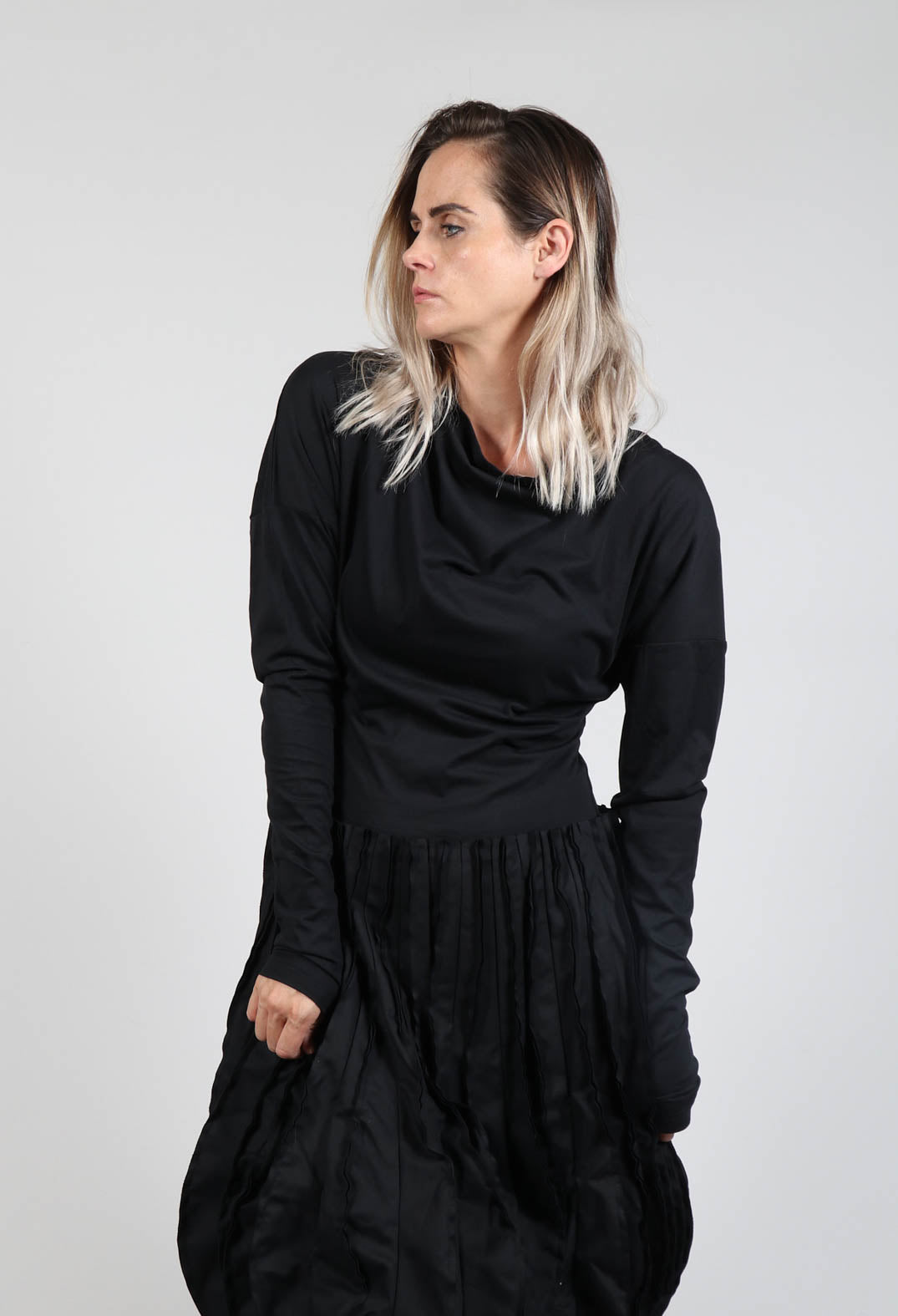Pleated Skirt Dress in Black