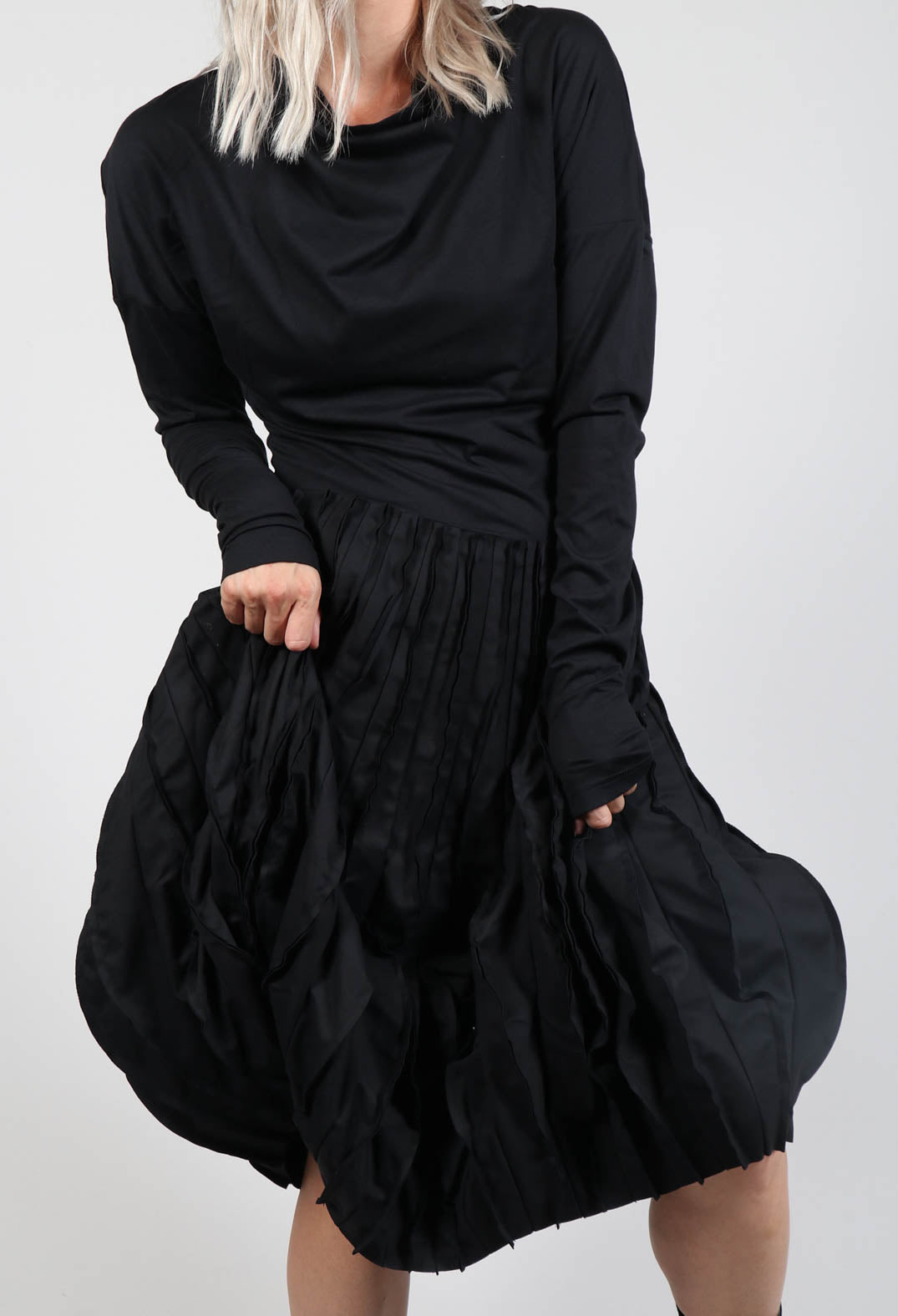 Pleated Skirt Dress in Black