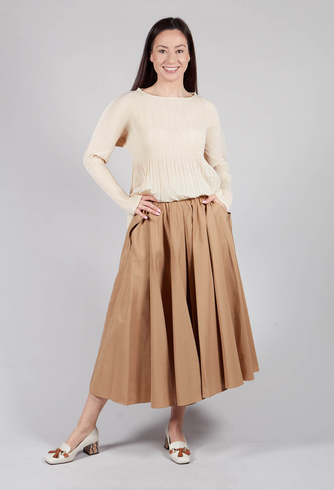 Pleated Skirt in Camel