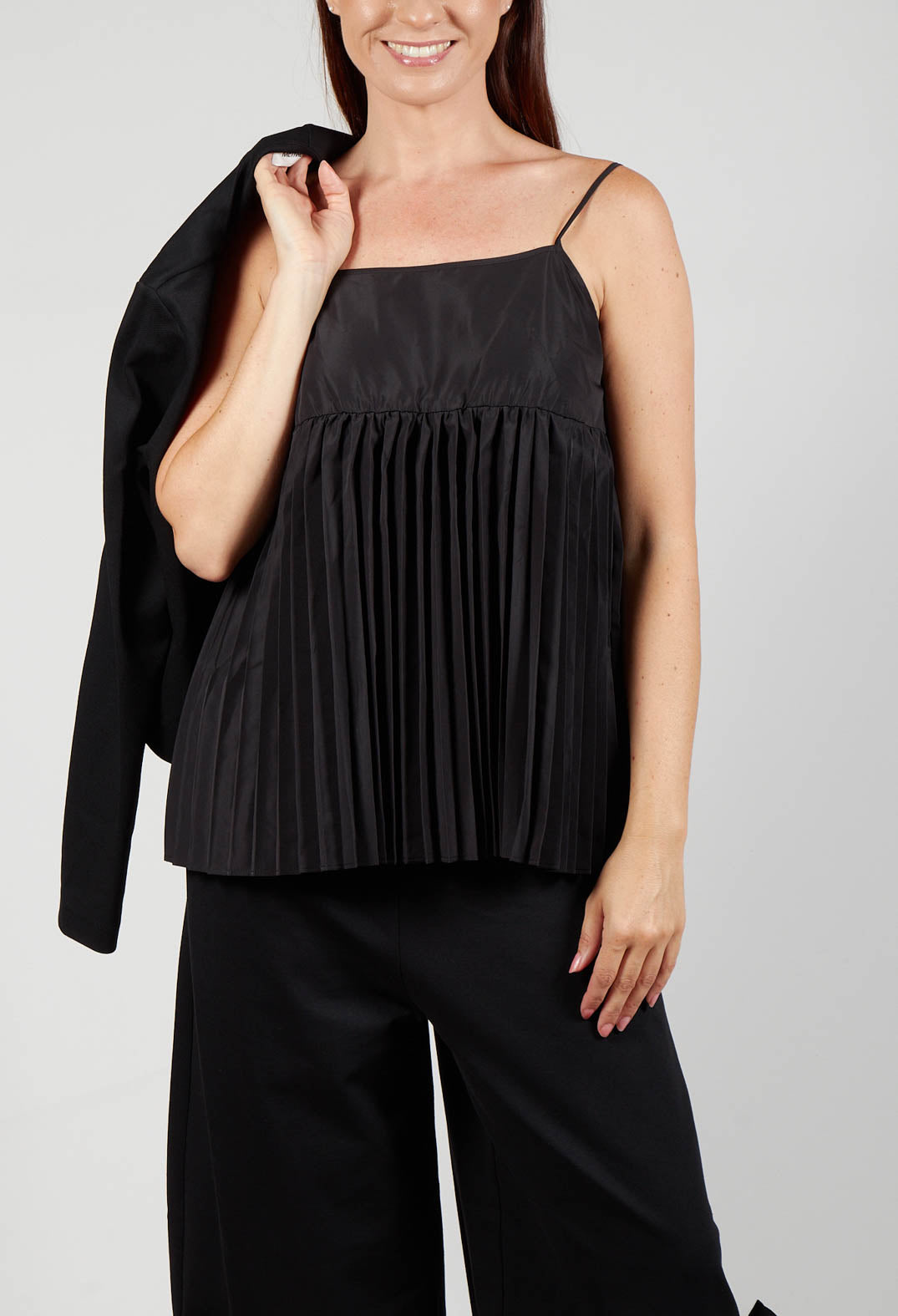 Pleated Top with Overlay in Black
