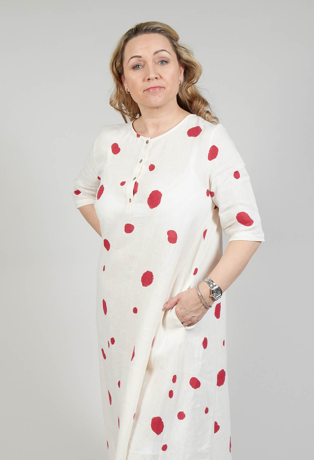 Polka Dot Smock Dress in Pois Rosso