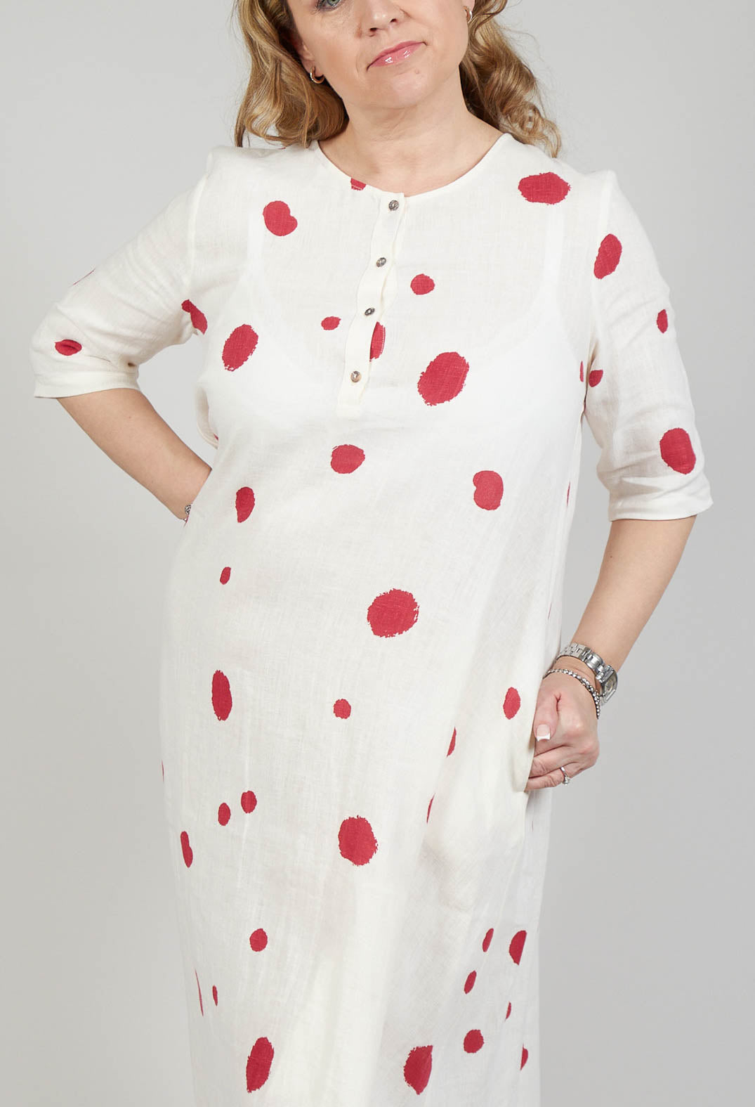 Polka Dot Smock Dress in Pois Rosso