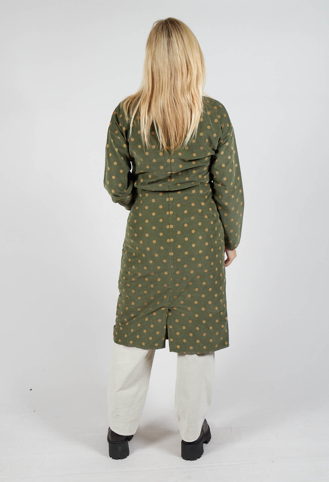 Blueberry Polkadot Needlecord Open Collar Shirt Dress in Moss Blueberry Polkadot Needlecord Open Collar Shirt Dress in Moss