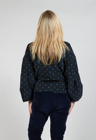 Polkadot Needlecord Puffed Sleeve Top in Black