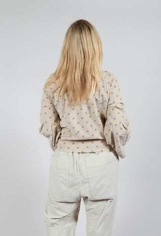 Polkadot Needlecord Puffed Sleeve Top in Sahara
