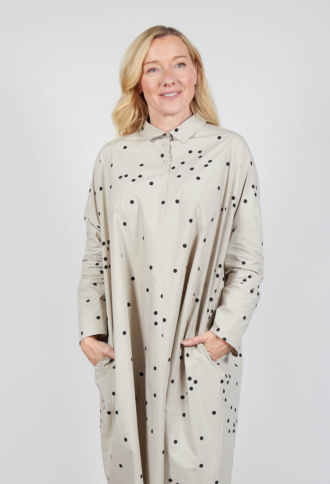 Polkadot Shirt Dress in Sand