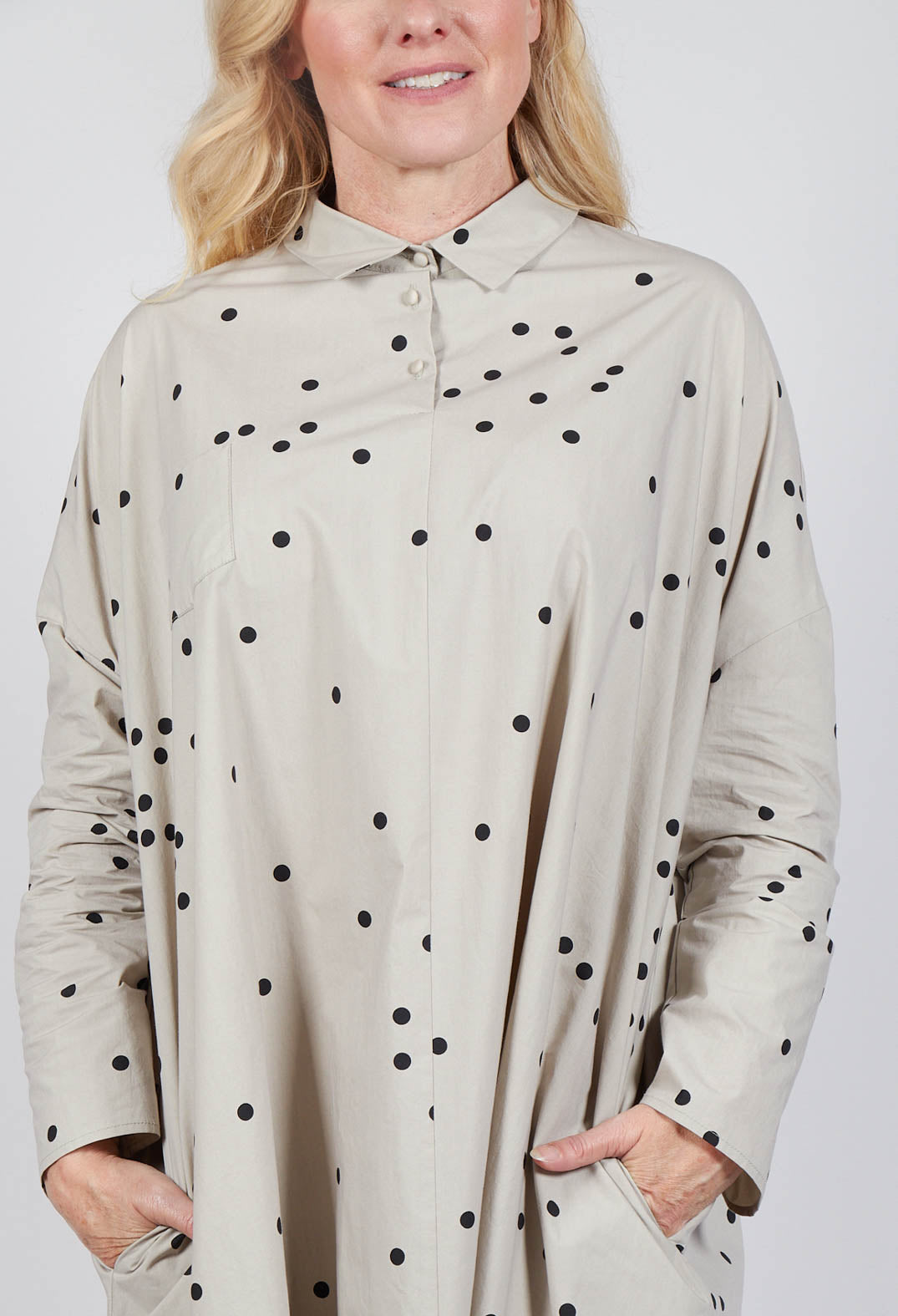 Polkadot Shirt Dress in Sand