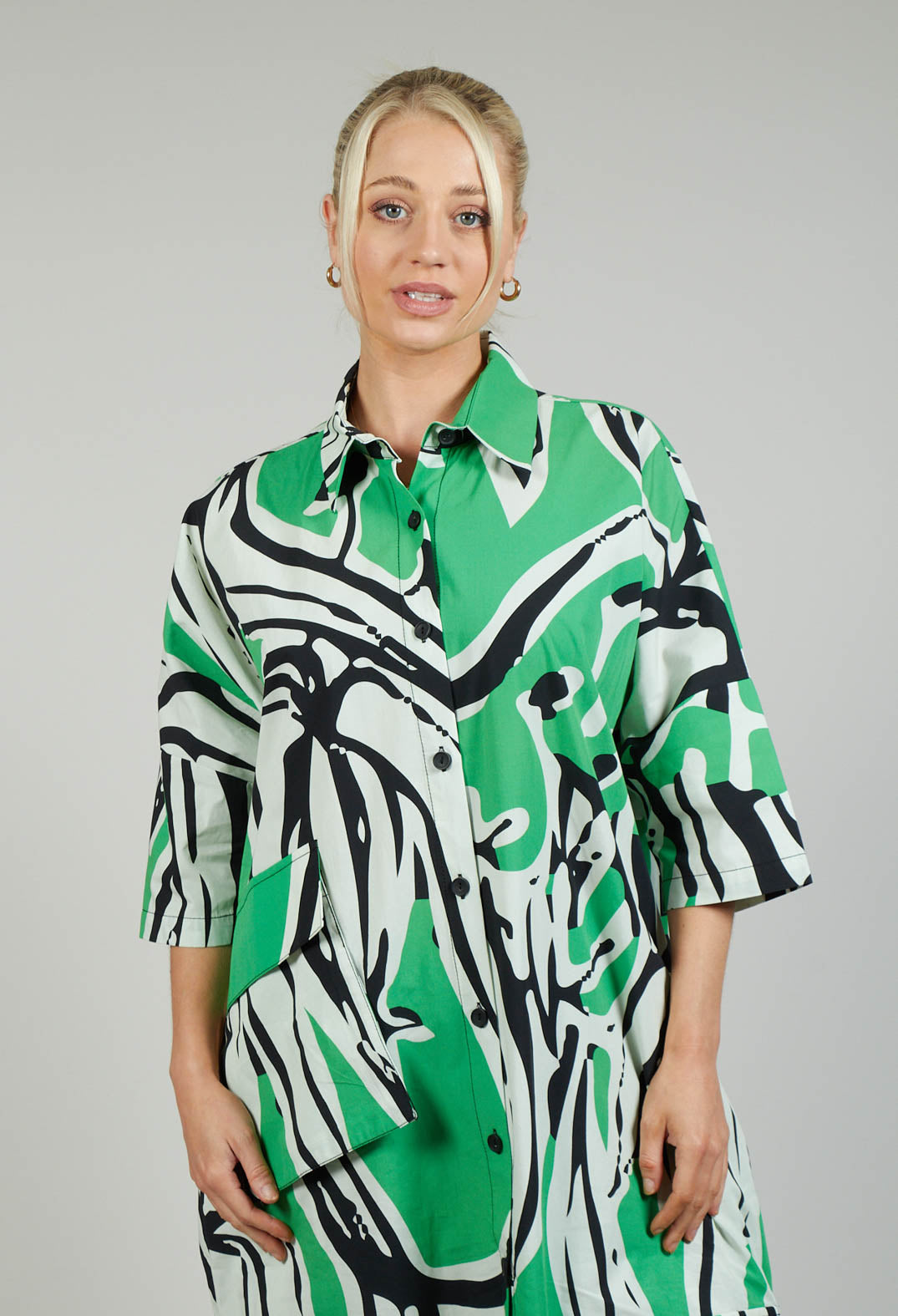 Print Patterned Shirt Dress in Original Green
