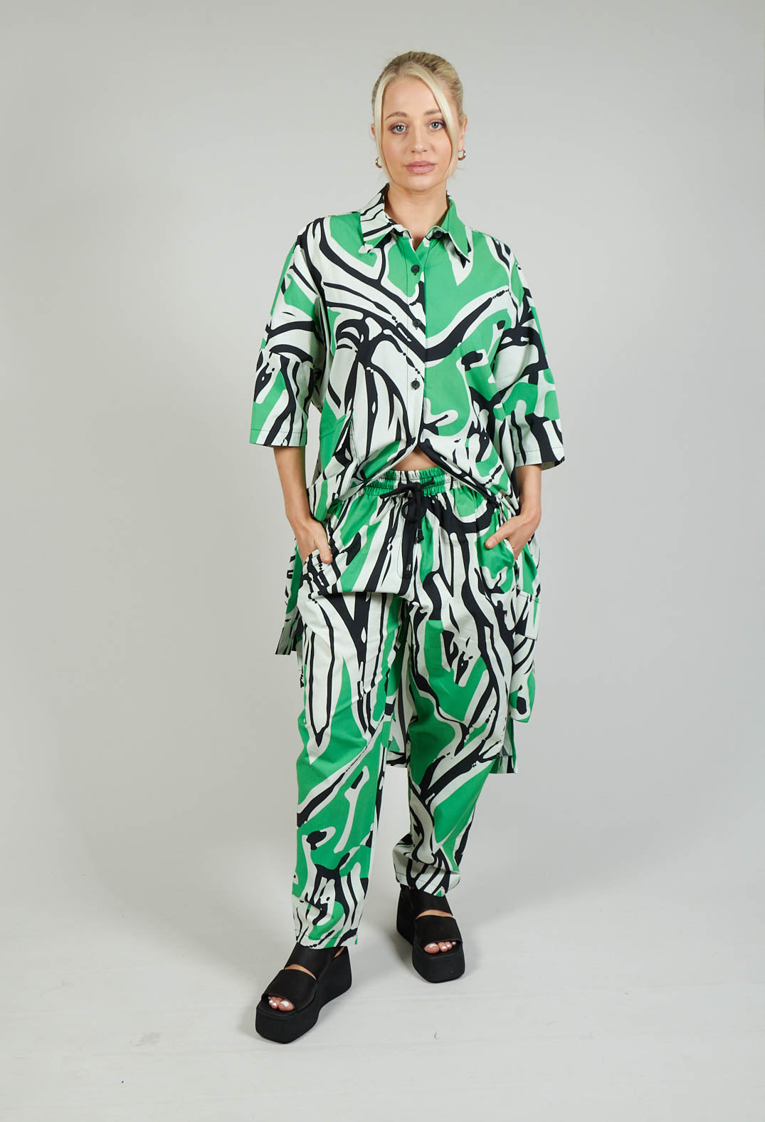 Print Patterned Trousers in Original Green