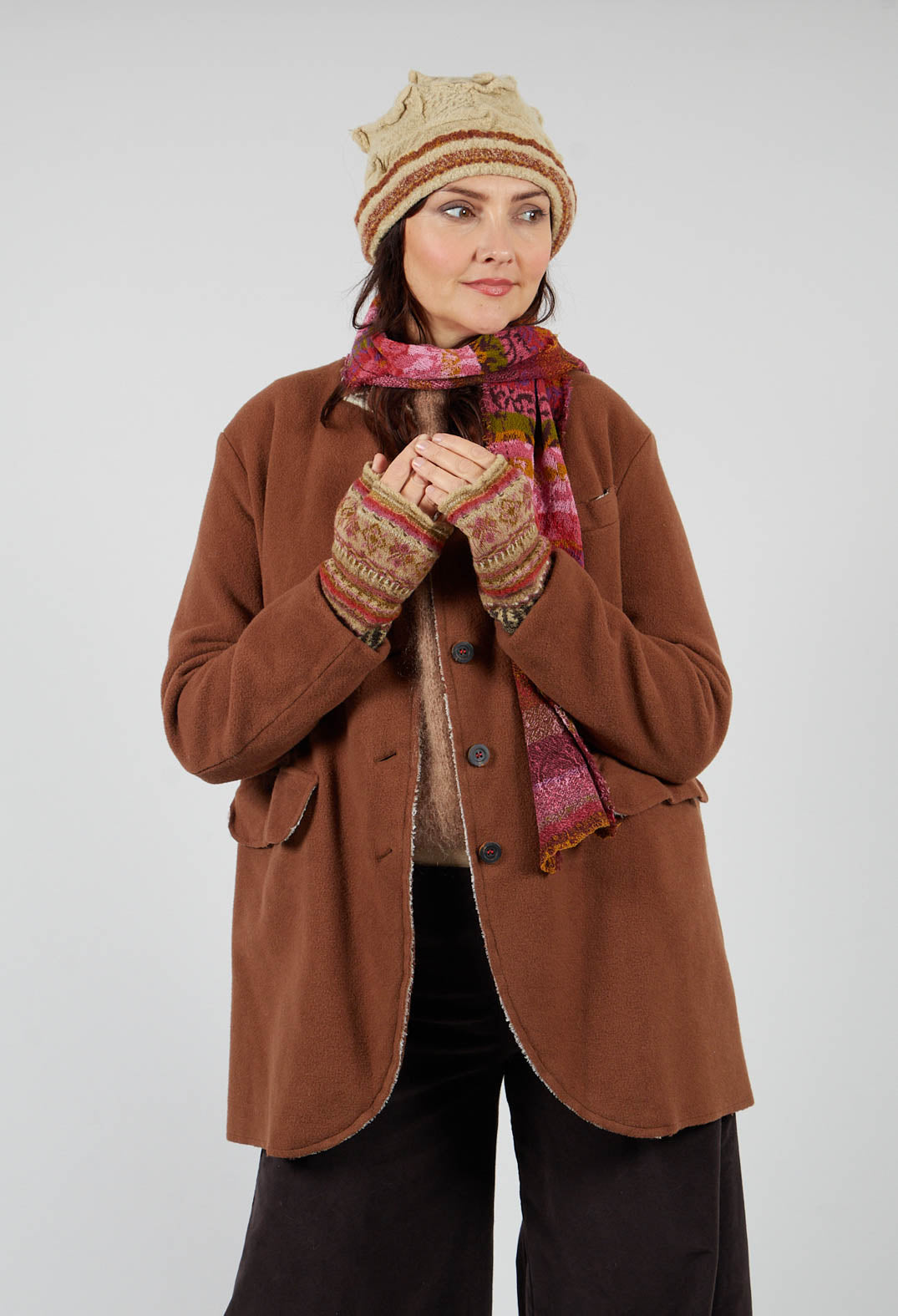 Print Wool Gloves in Greige