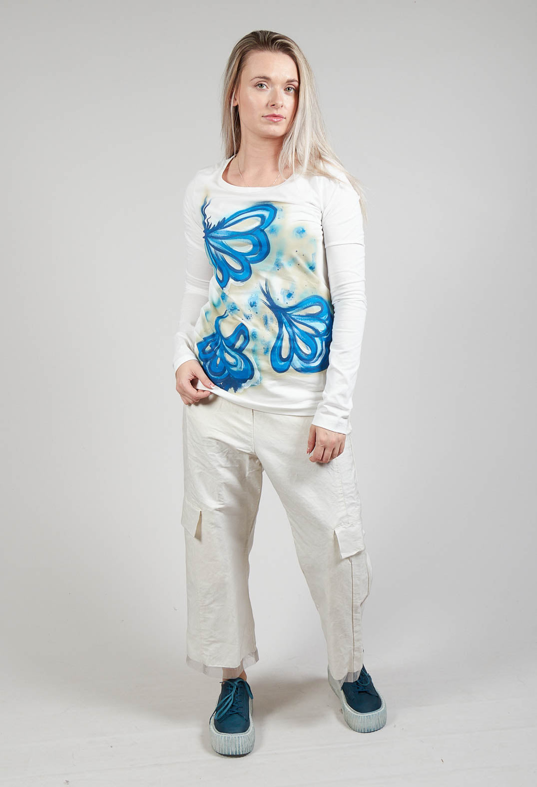 Printed Long Sleeve Top in Spec Handpaint