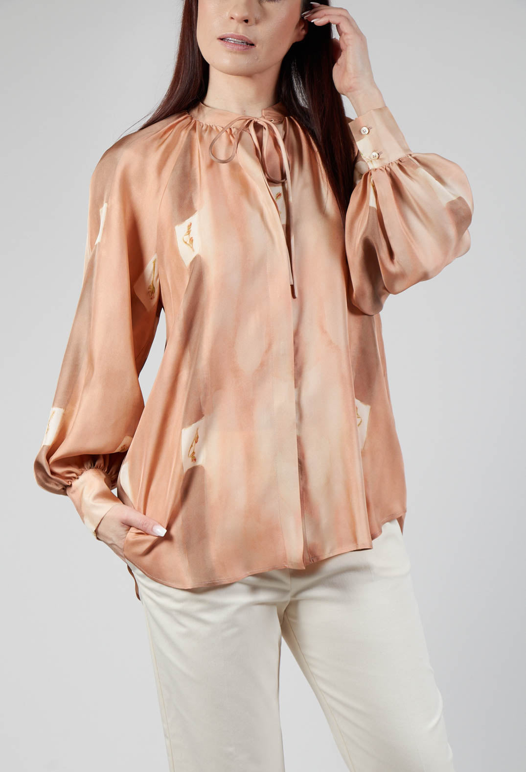 Printed Silk Shirt in Rose Print