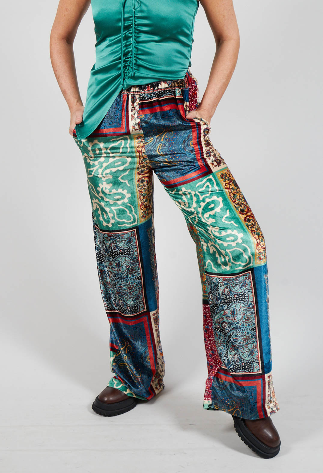 Printed Trousers in Patchwork Foulard Print