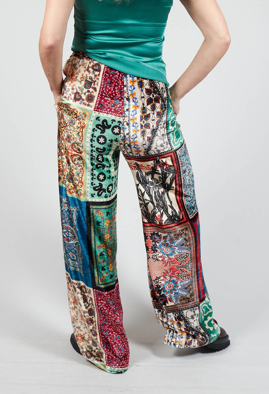 Printed Trousers in Patchwork Foulard Print