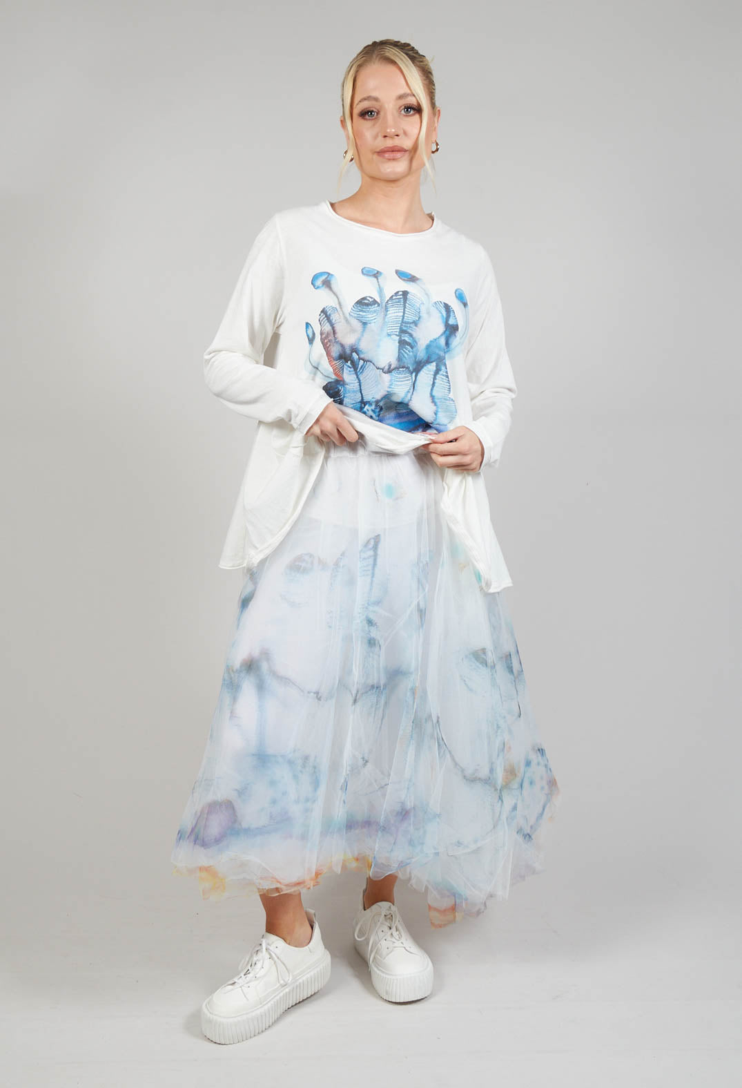 Printwork Tulle Skirt in Blue