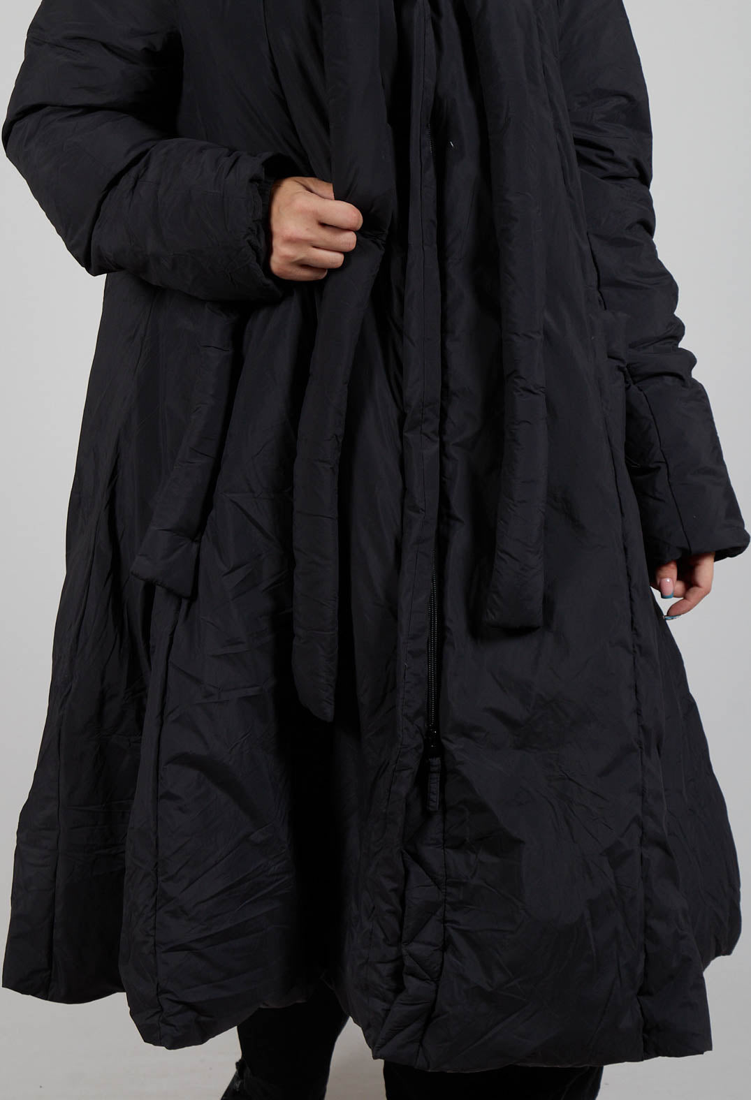 Puffer Coat with Flared Hemline in Black