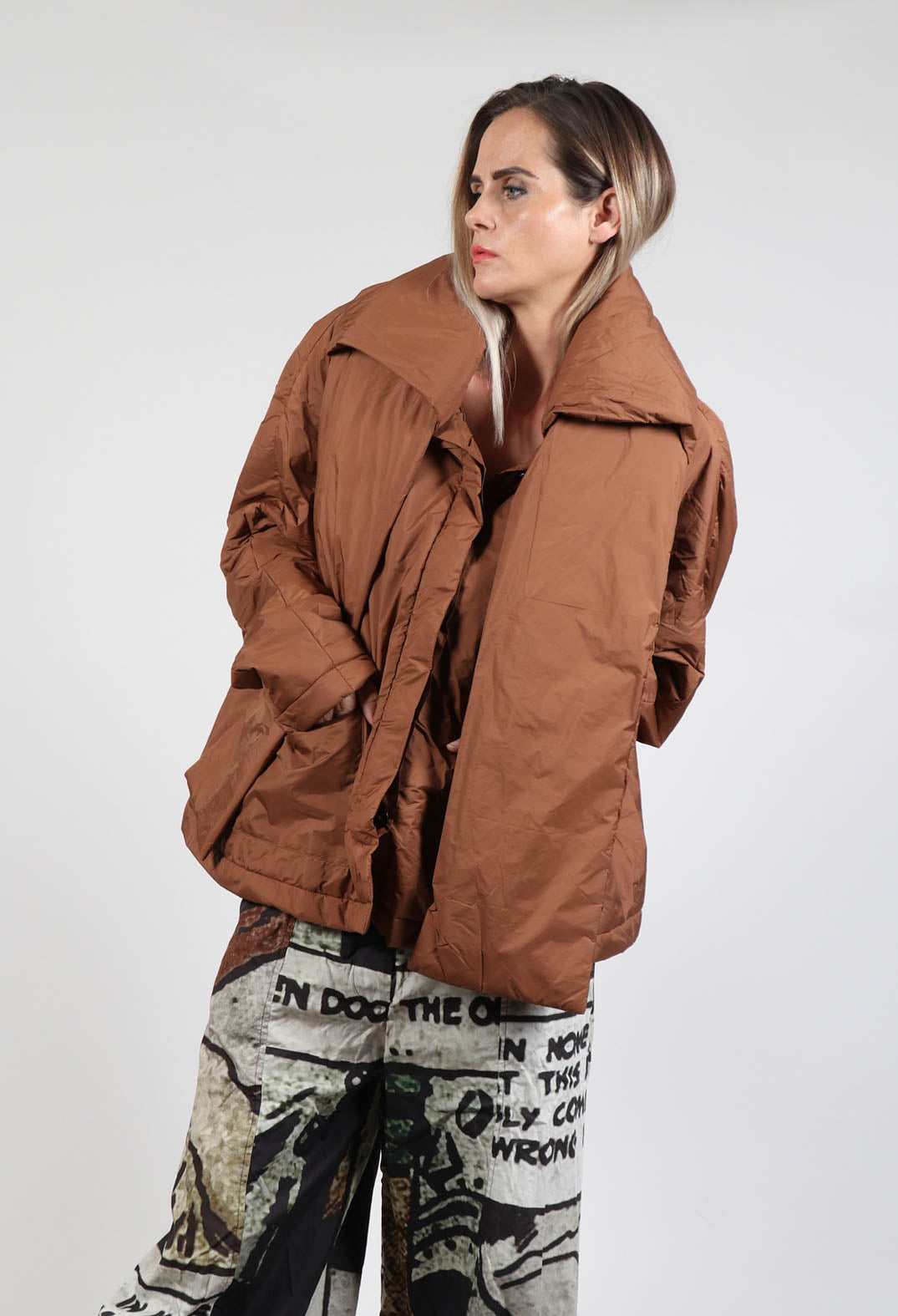 Puffer Jacket with Detatchable Scarf in Brick