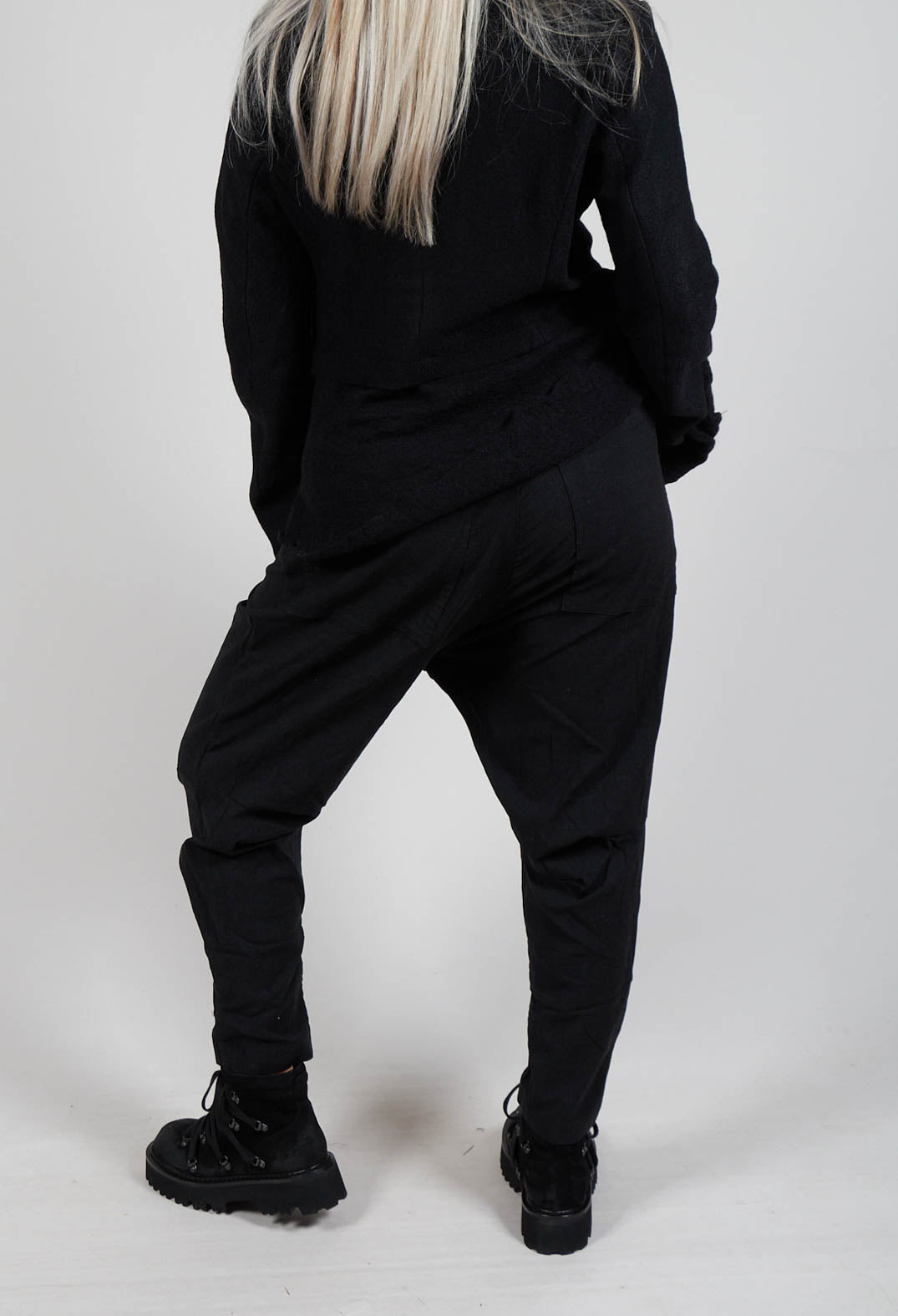 Pull On Drop Crotch Trousers in Black Stripe