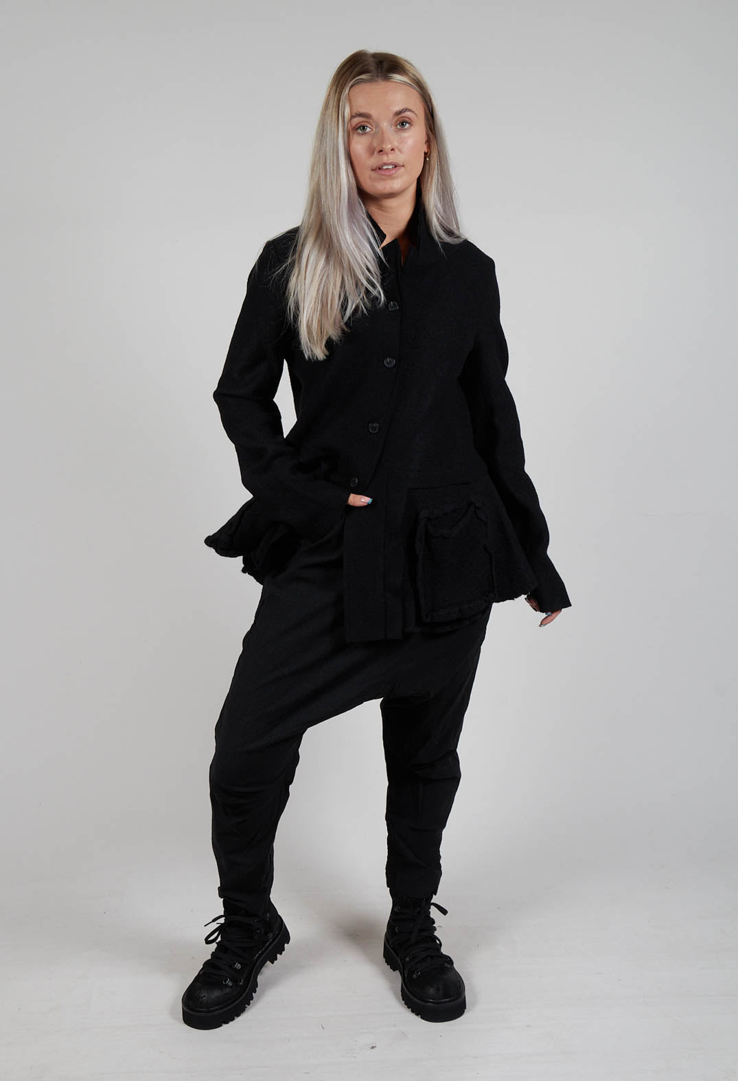 Pull On Drop Crotch Trousers in Black Stripe