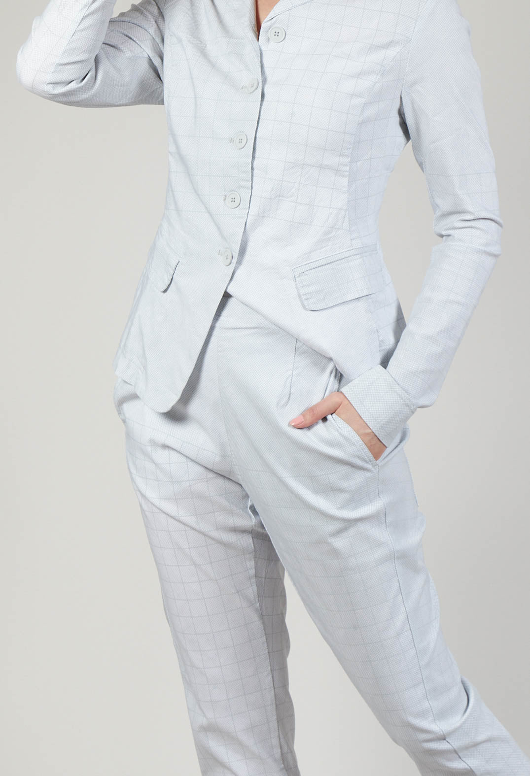 Pull On Fitted Trousers in Grey Print