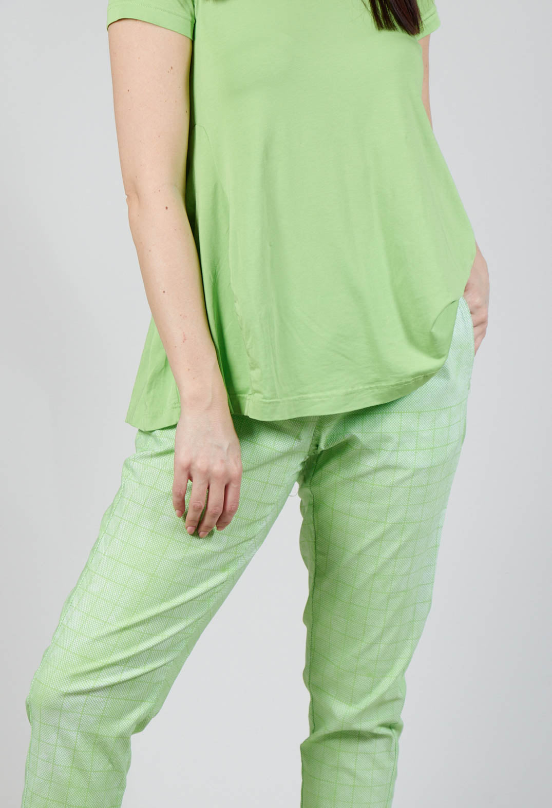 Pull On Fitted Trousers in Lime Print