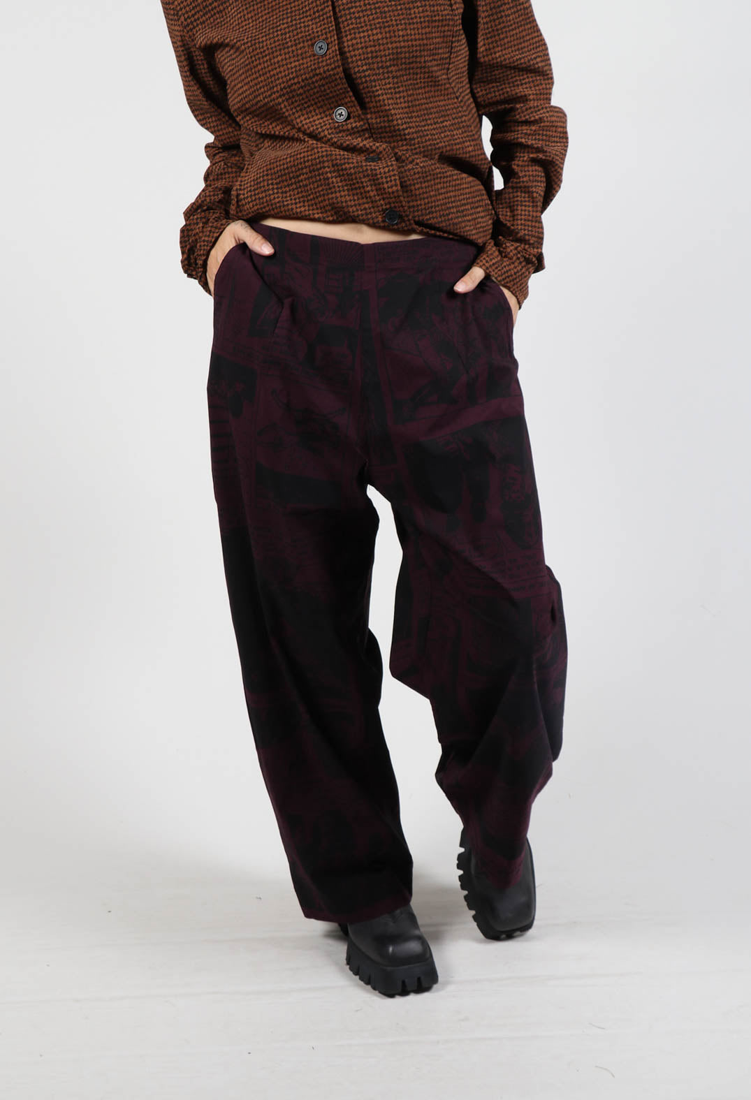 Pull On Relaxed Fit Trousers in Ruby Comic