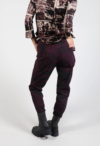 Pull On Slim Fit Trousers in Ruby Comic