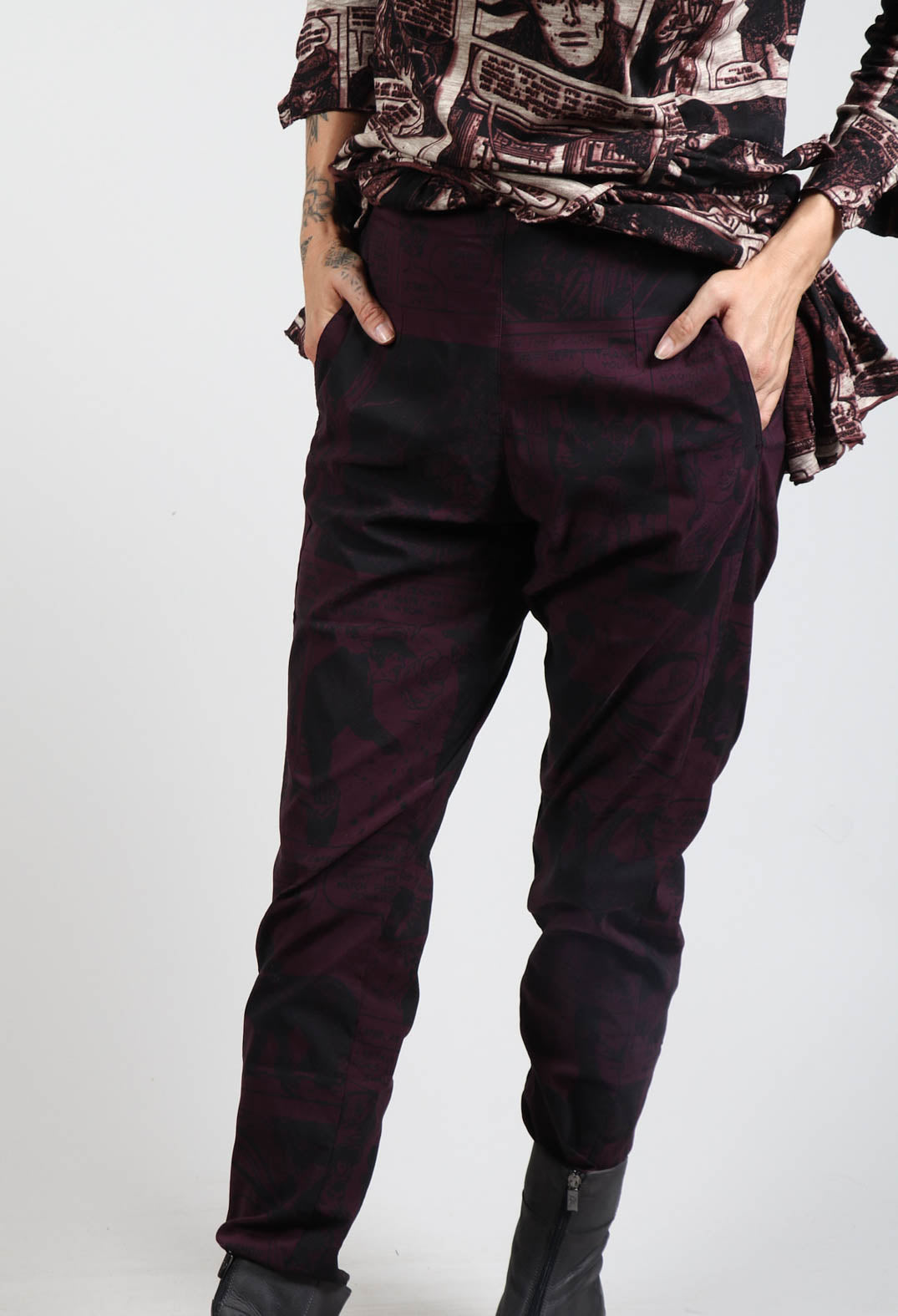 Pull On Slim Fit Trousers in Ruby Comic